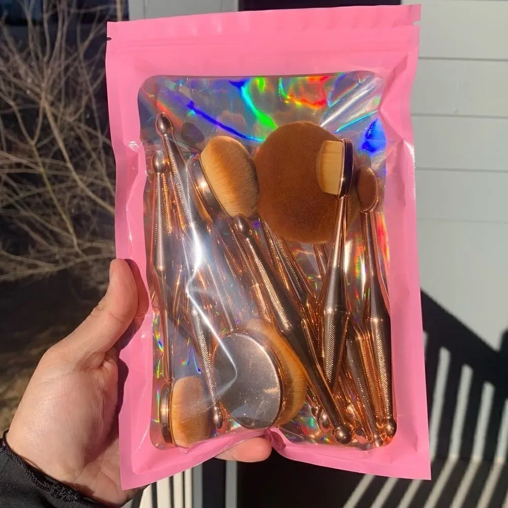 10 piece Rose gold mermaid style paddle oval brush set